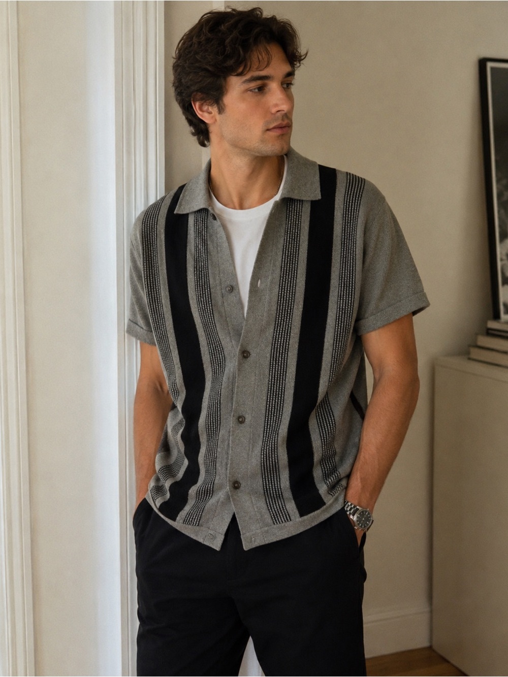 Express Mens Gray and Black Shirt